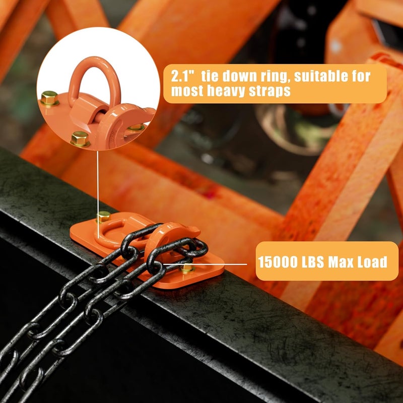 Aprapustec 2 Pack 3/8" Tractor Bucket Hooks with Tie Down Ring - Grade 70 Forged Steel Bolt-On Grab Hook with Backing Plate, Max Load 15,000 lbs, Compatible with Kubota, John Deere, RV, UTV, Truck, Orange - Image 4